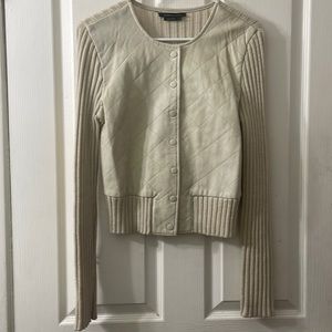 Cream leather and knit BCBG snap button long-sleeve quilted jacket size medium